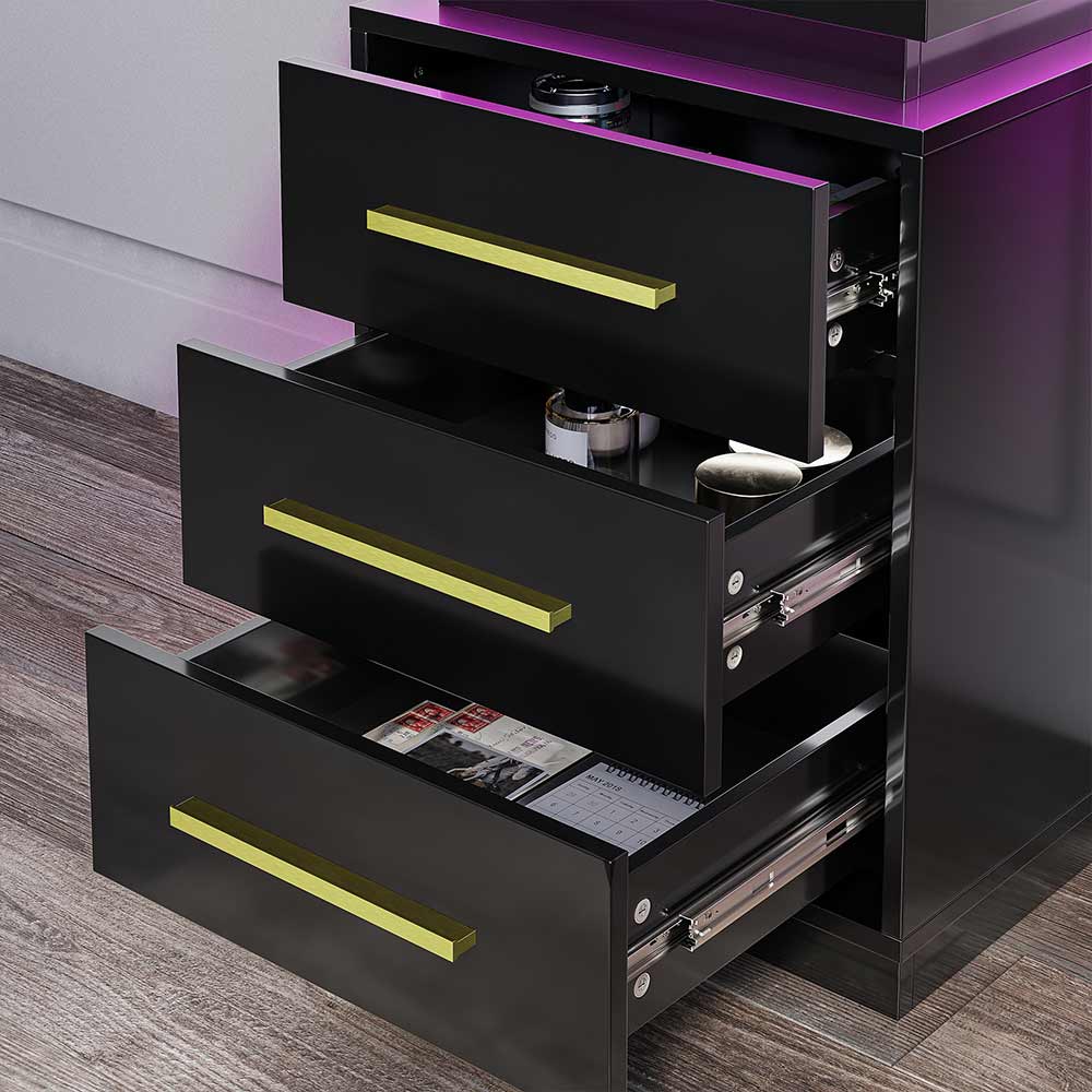 Zoey Modern LED Nightstands with 3 Drawers (Set of 2)