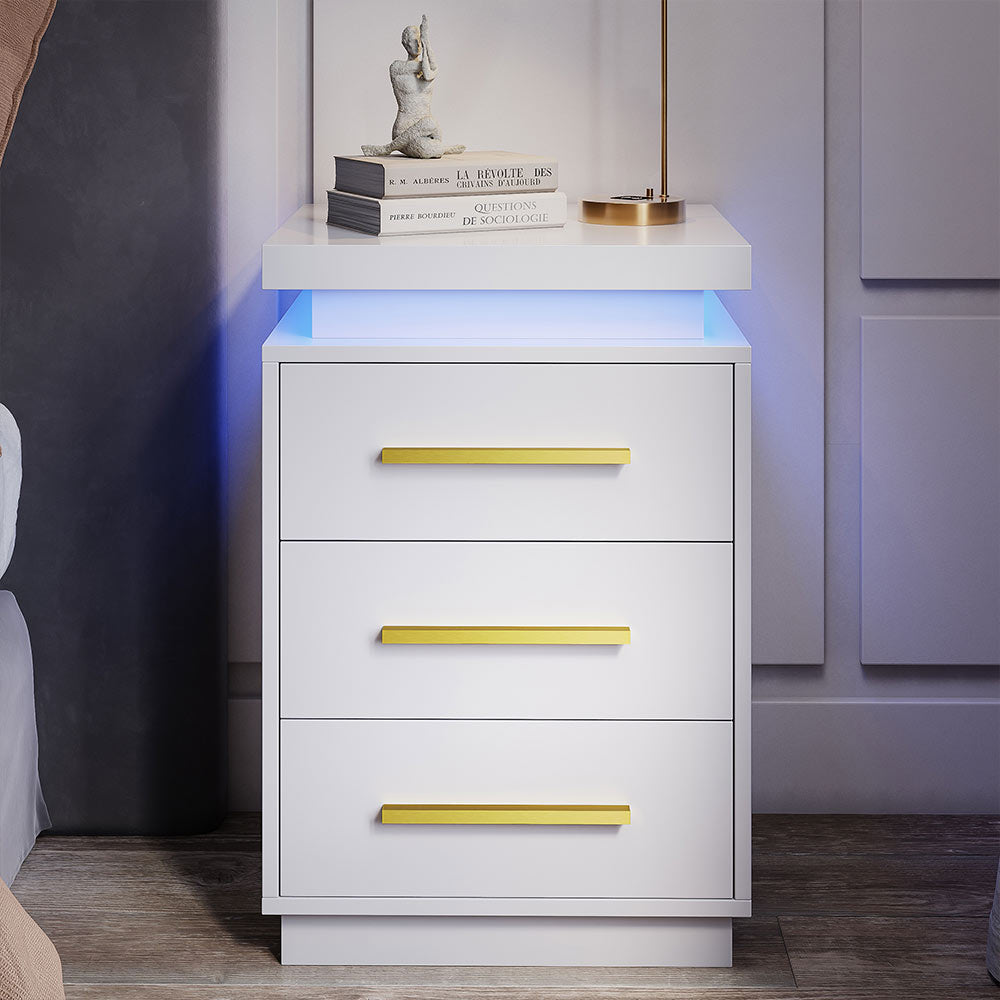 Zoey Modern LED Nightstands with 3 Drawers (Set of 2)