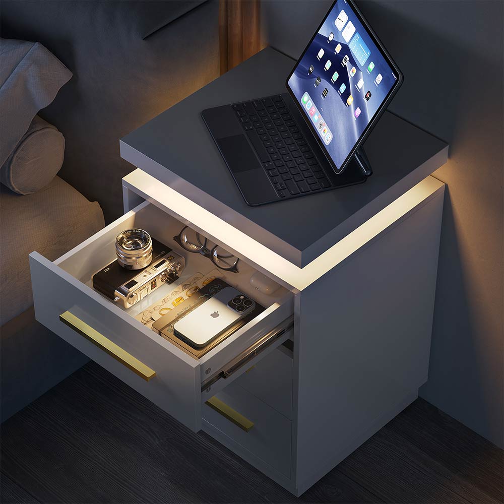 Zoey Modern LED Nightstands with 3 Drawers (Set of 2)