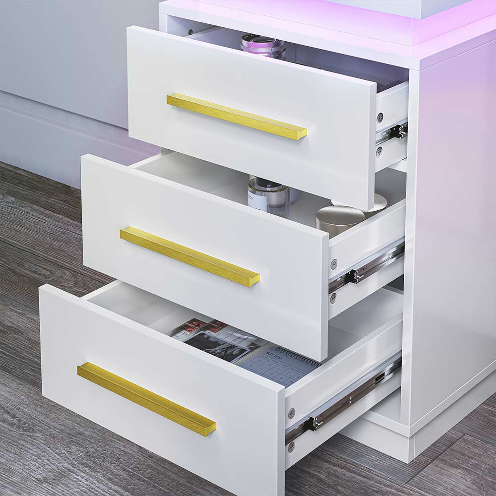 Zoey Modern LED Nightstands with 3 Drawers (Set of 2)