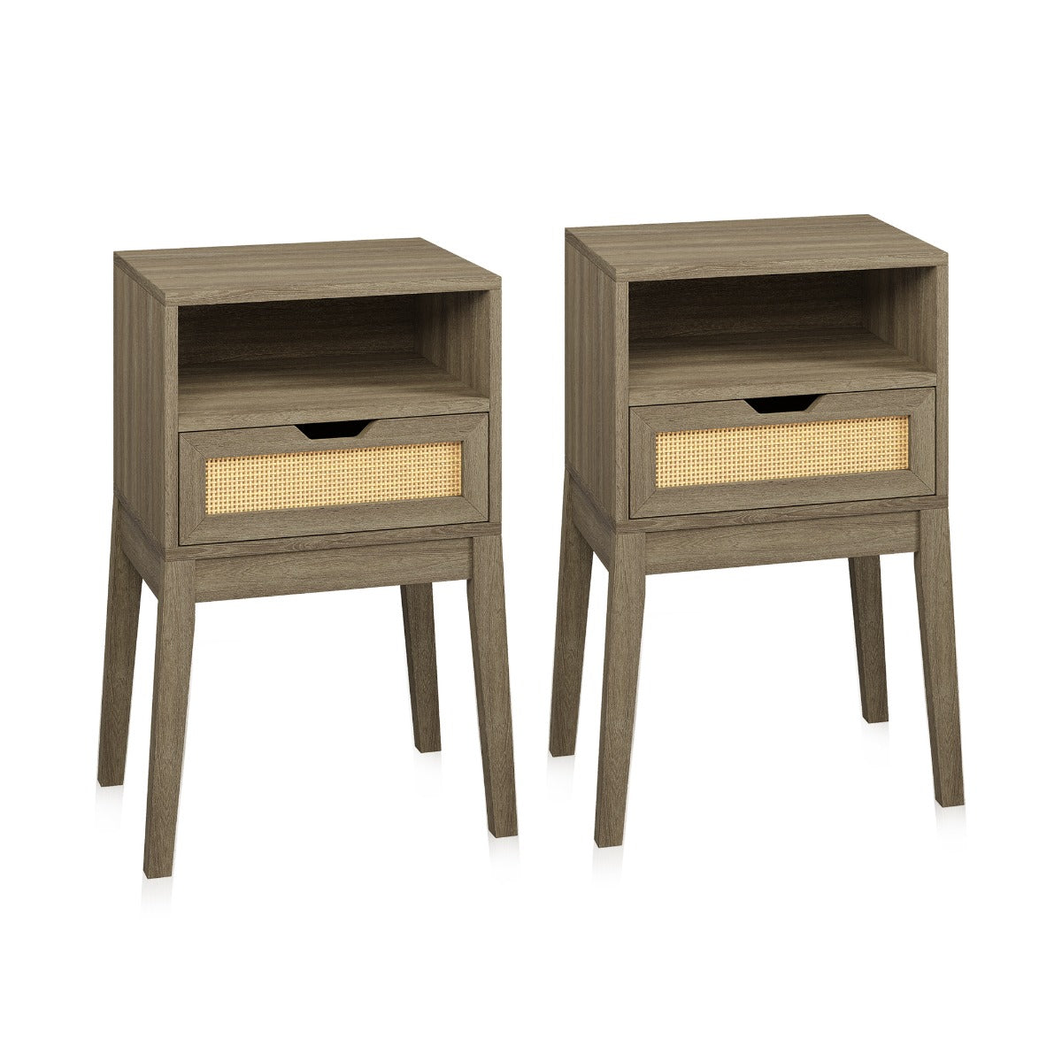 Carl Small Side Table with USB Port & Rattan Drawer