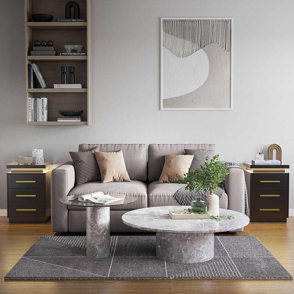 Zoey Modern LED Nightstands with 3 Drawers (Set of 2)