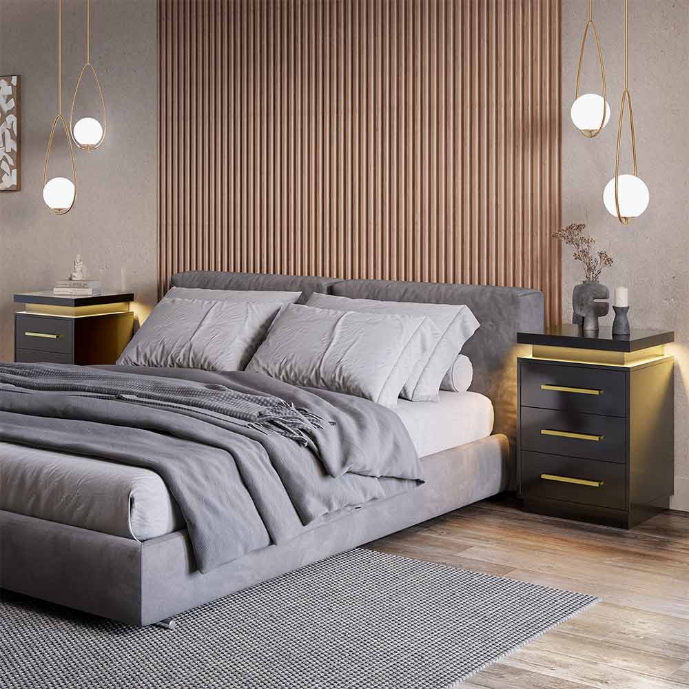 Zoey Modern LED Nightstands with 3 Drawers (Set of 2)