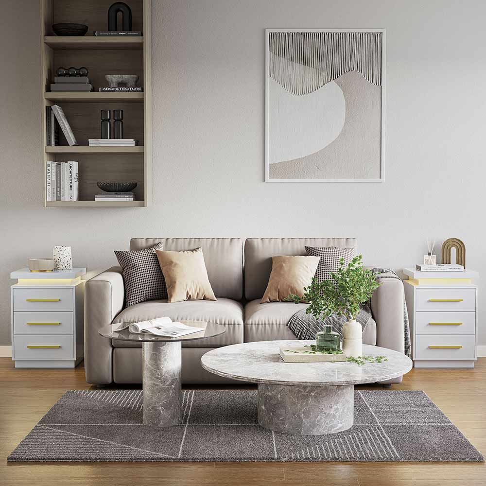 Zoey Modern LED Nightstands with 3 Drawers (Set of 2)