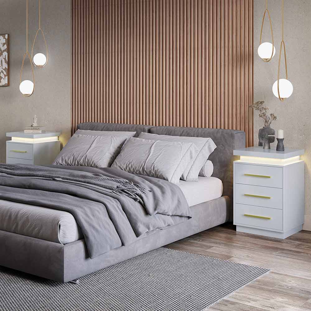 Zoey Modern LED Nightstands with 3 Drawers (Set of 2)