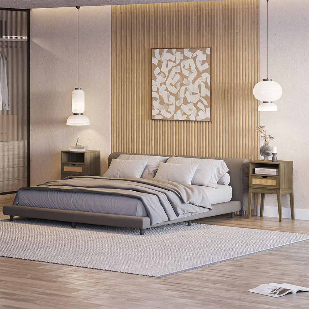 Carl Small Side Table with USB Port & Rattan Drawer