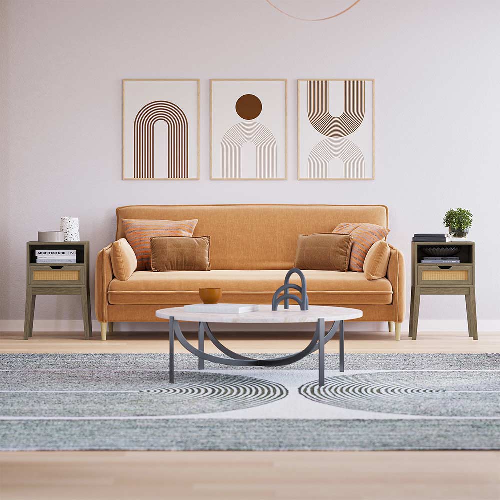 Carl Small Side Table with USB Port & Rattan Drawer