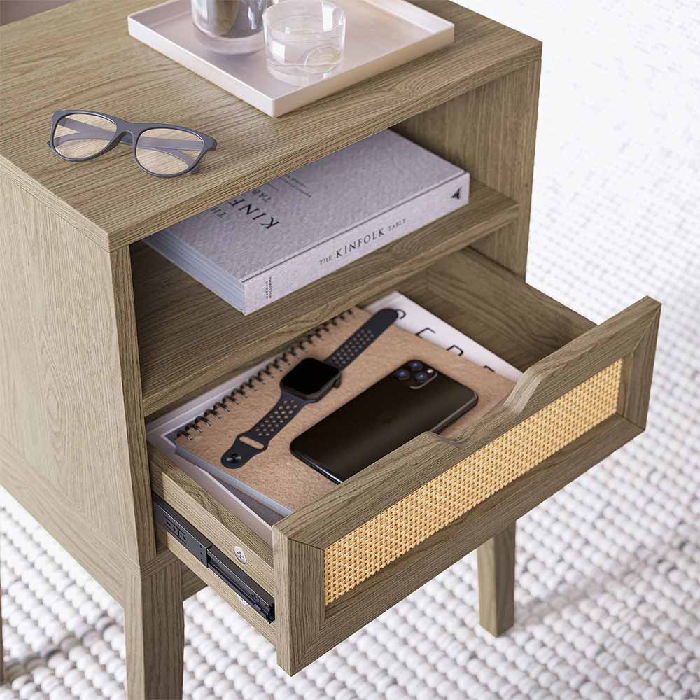 Carl Rattan 2-Tier End Table Drawer and Open Shelf