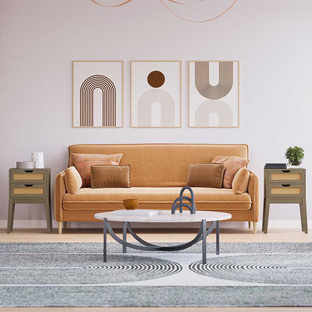 Carl Small End Table with 2 Rattan Drawers & Charging Station