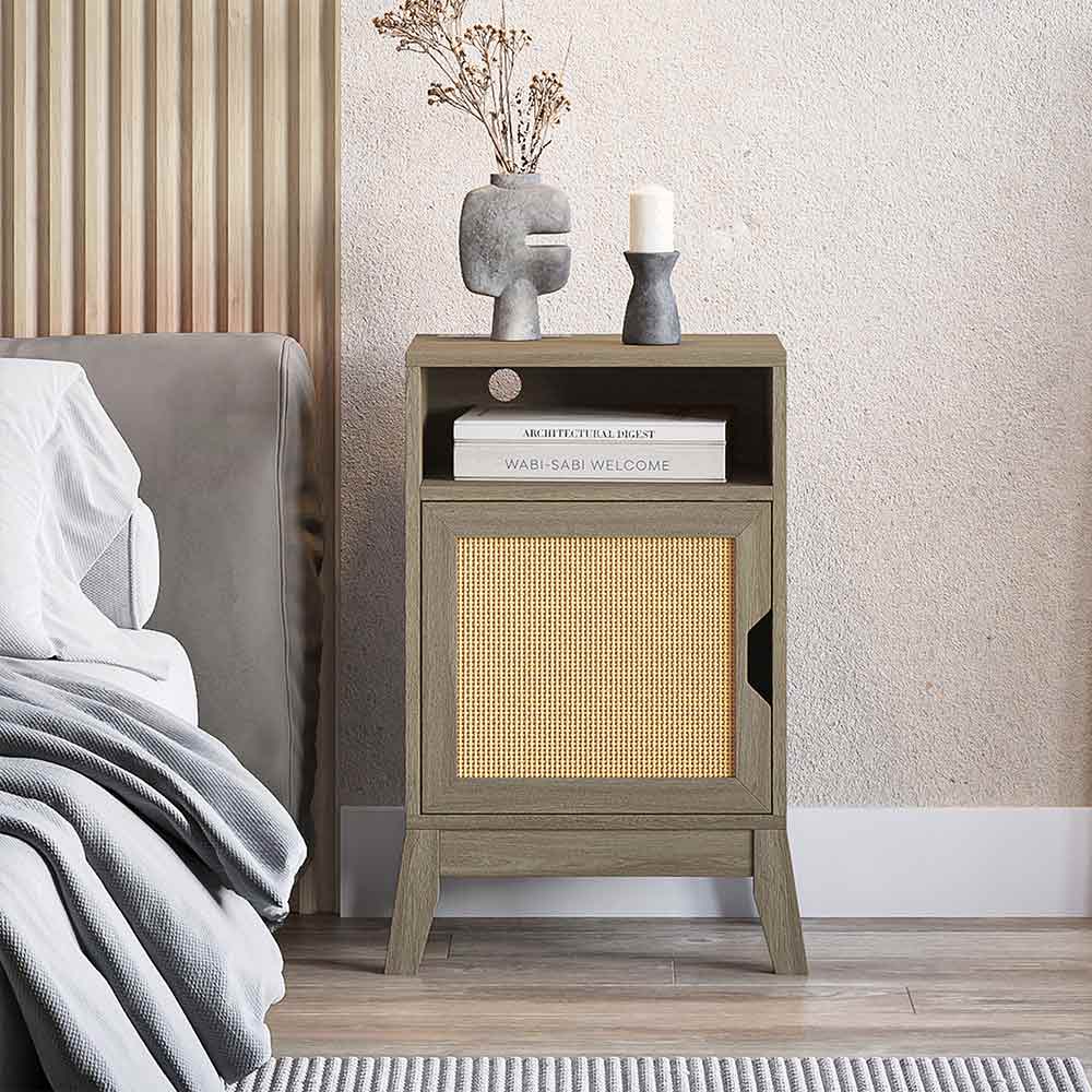 Carl Accent Table with Rattan Door and USB Charging