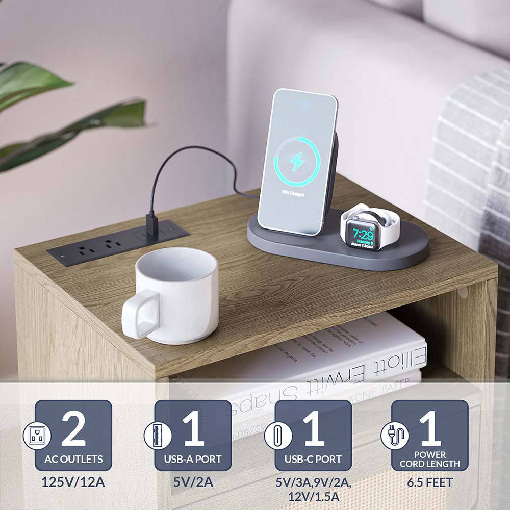 Carl Accent Table with Rattan Door and USB Charging