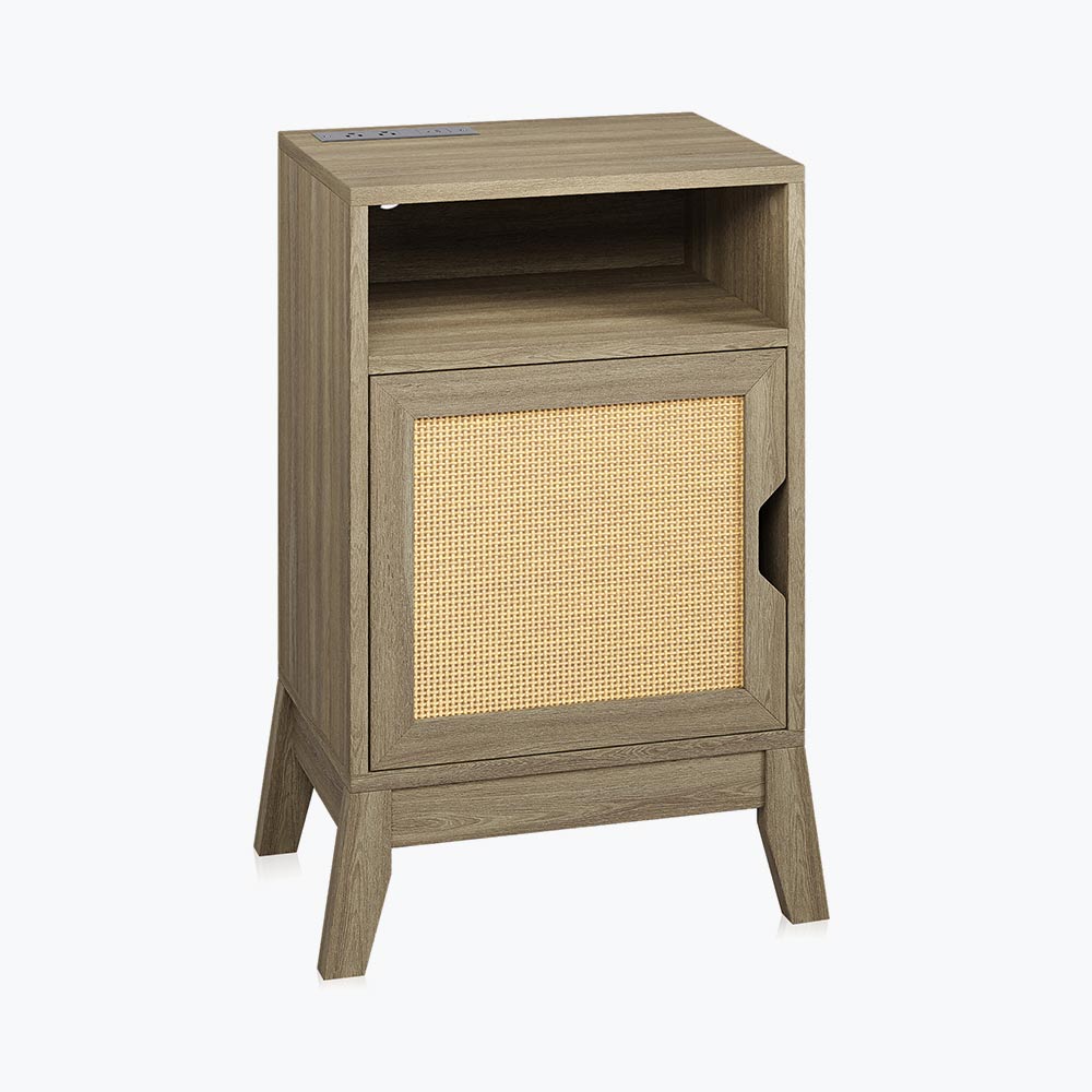 Carl Accent Table with Rattan Door and USB Charging