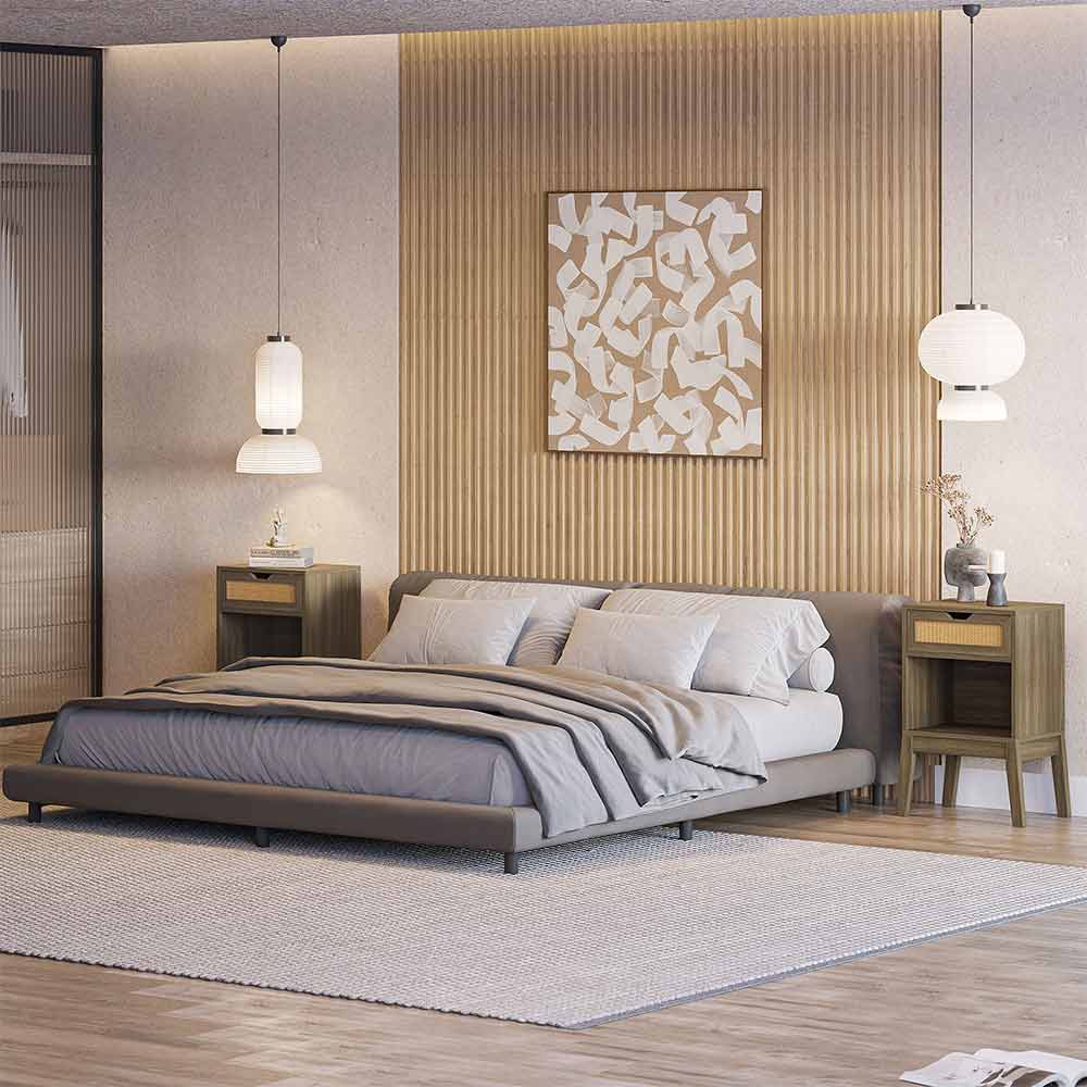 Carl Accent Table with Rattan Door and USB Charging