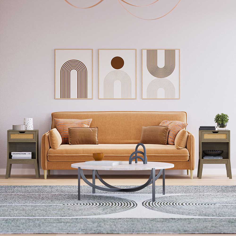 Carl Accent Table with Rattan Door and USB Charging