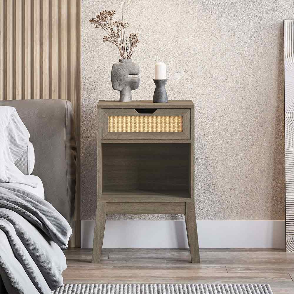 Carl Accent Table with Rattan Door and USB Charging