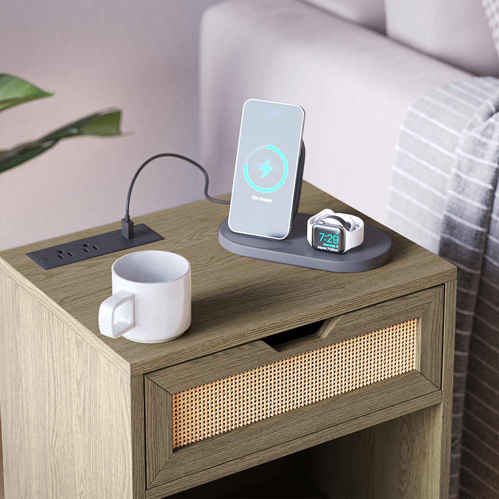 Carl Accent Table with Rattan Door and USB Charging