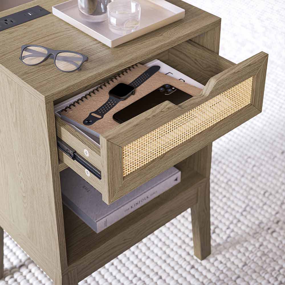 Carl Accent Table with Rattan Door and USB Charging