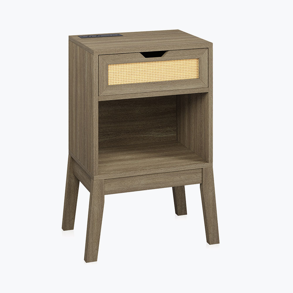 Carl Accent Table with Rattan Door and USB Charging