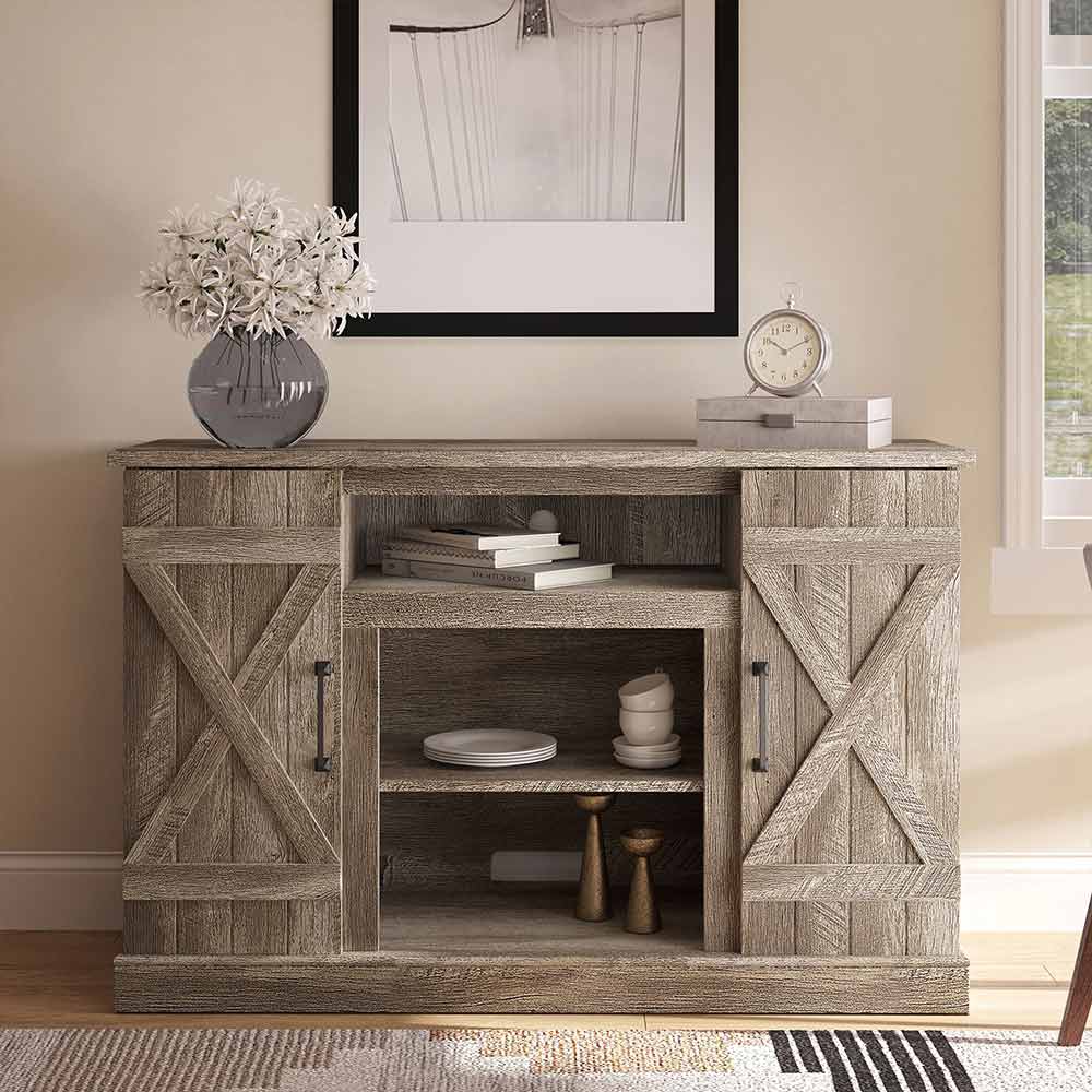 Veropeso 47" Barn Door Farmhouse Fireplace TV Stand