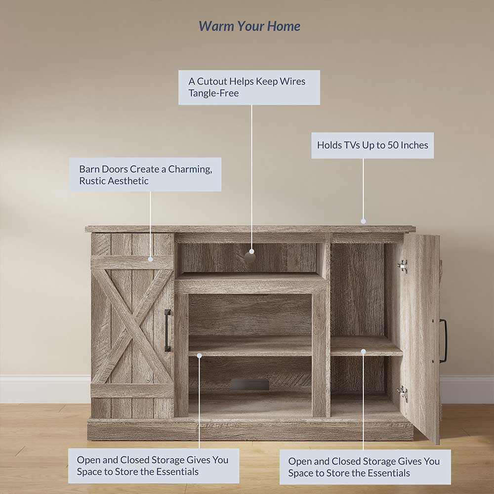 Veropeso 47" Barn Door Farmhouse Fireplace TV Stand