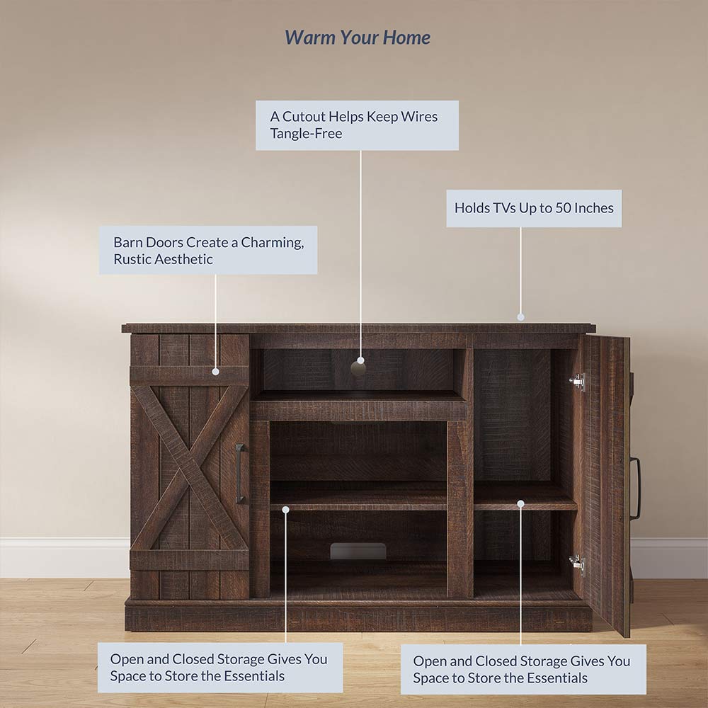 Veropeso 47" Barn Door Farmhouse Fireplace TV Stand