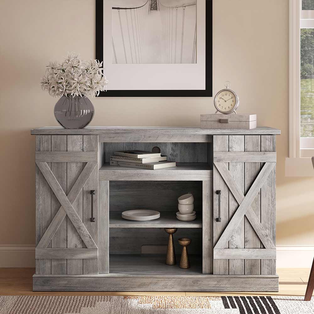 Veropeso 47" Barn Door Farmhouse Fireplace TV Stand