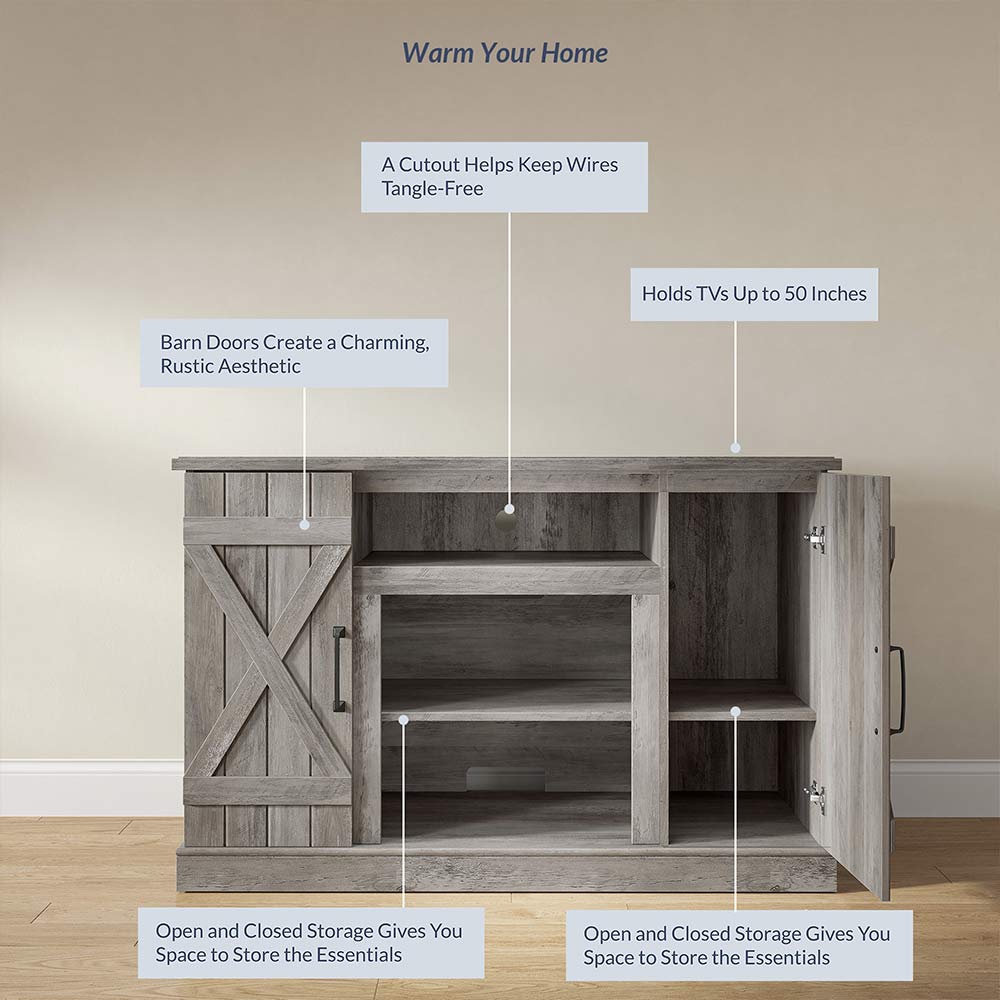 Veropeso Farmhouse TV Stand with Fireplace for TVs up to 50″