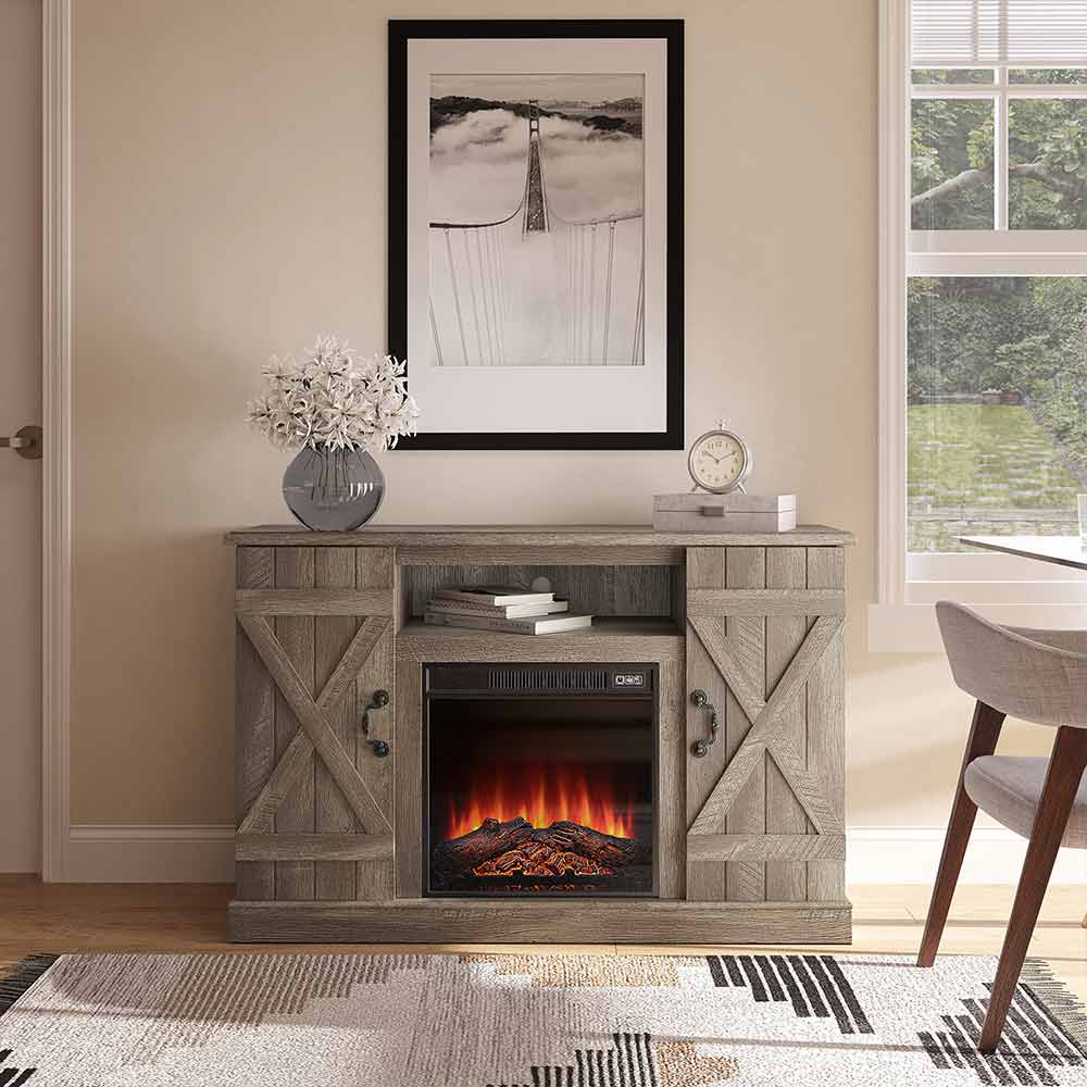 Veropeso 47" Barn Door Farmhouse Fireplace TV Stand