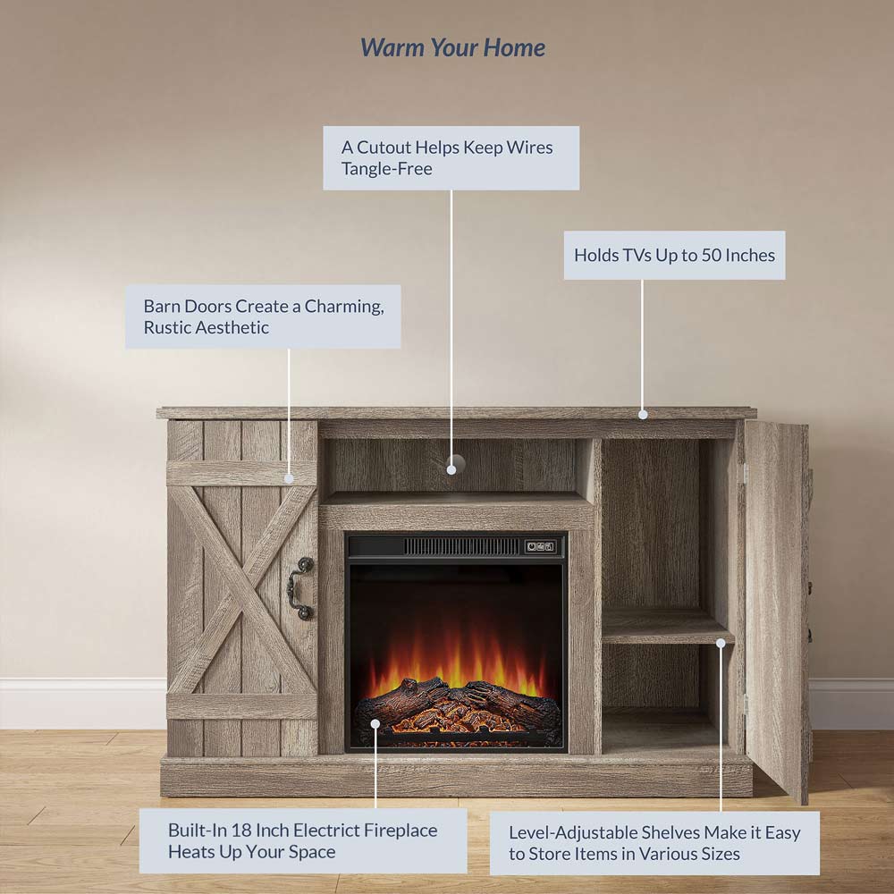 Veropeso 47" Barn Door Farmhouse Fireplace TV Stand