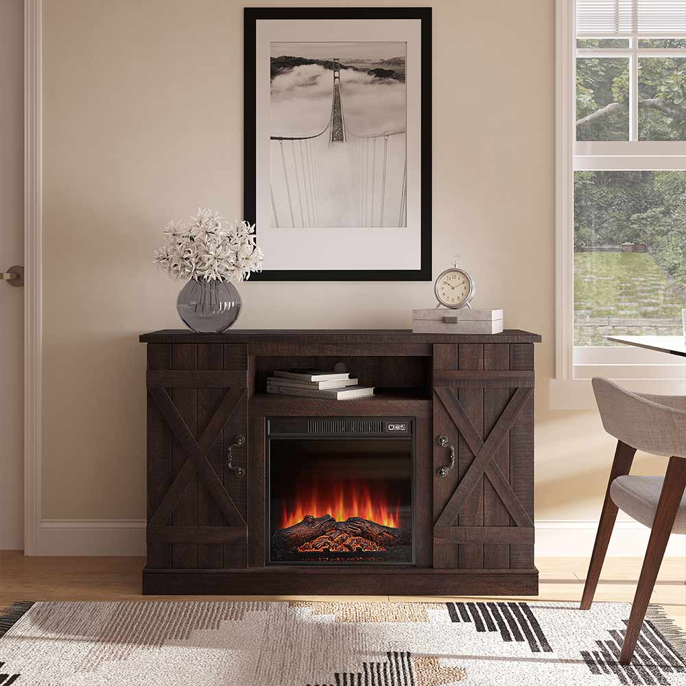 Veropeso 47" Barn Door Farmhouse Fireplace TV Stand