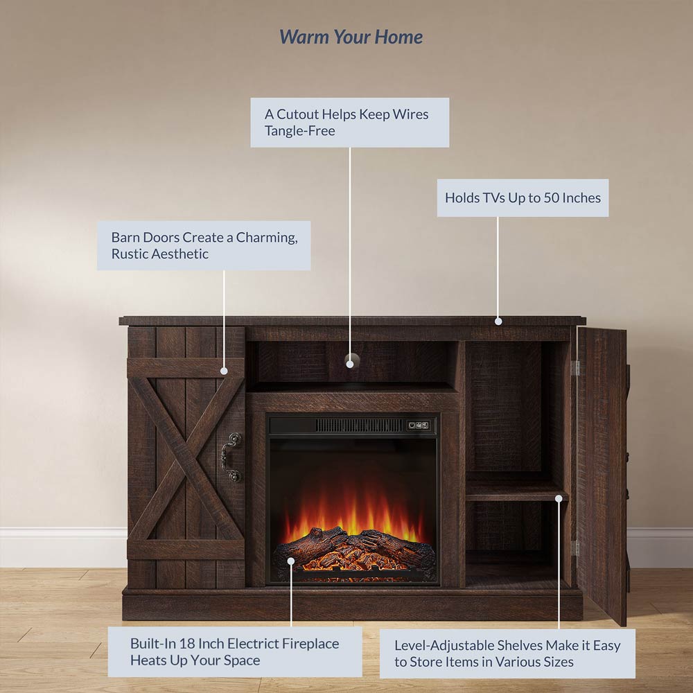 Veropeso 47" Barn Door Farmhouse Fireplace TV Stand
