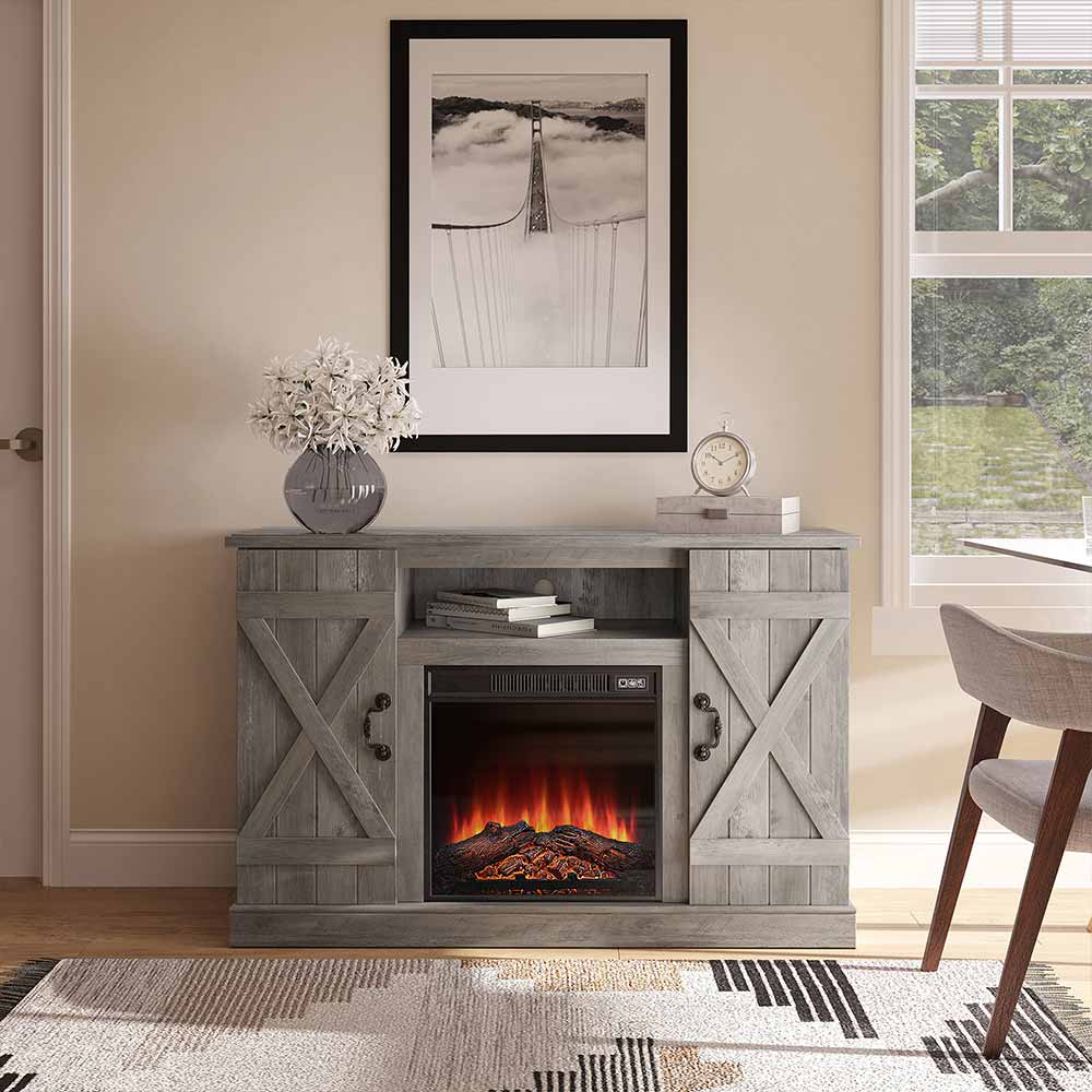 Veropeso 47" Barn Door Farmhouse Fireplace TV Stand