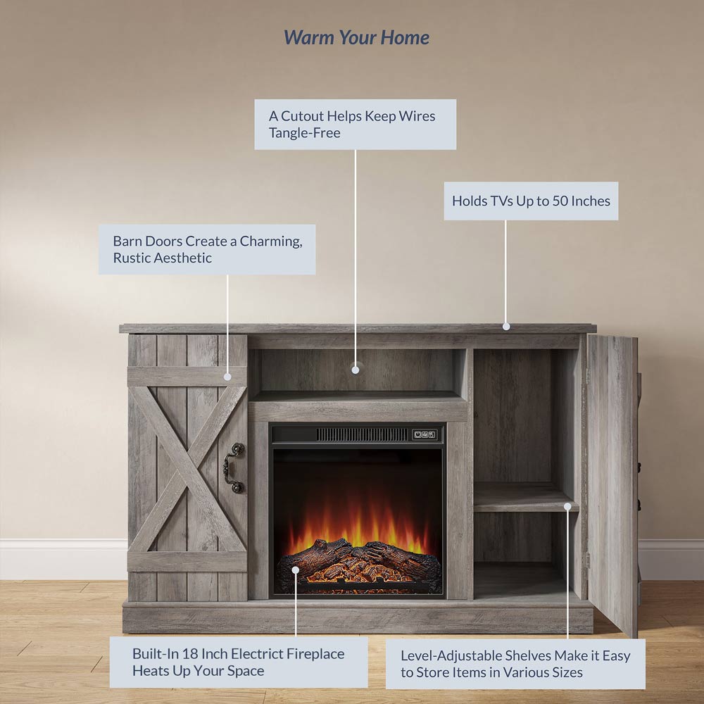 Veropeso 47" Barn Door Farmhouse Fireplace TV Stand