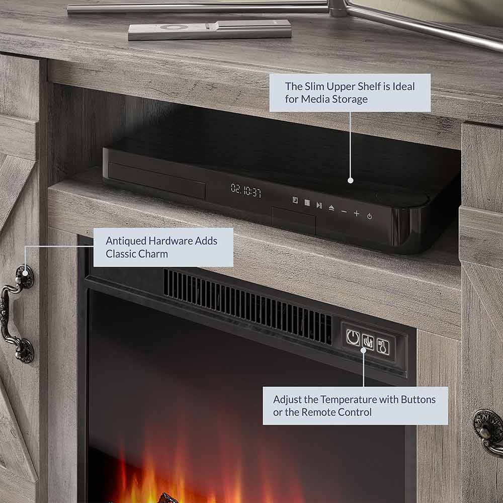 Veropeso Farmhouse TV Stand with Fireplace for TVs up to 50″