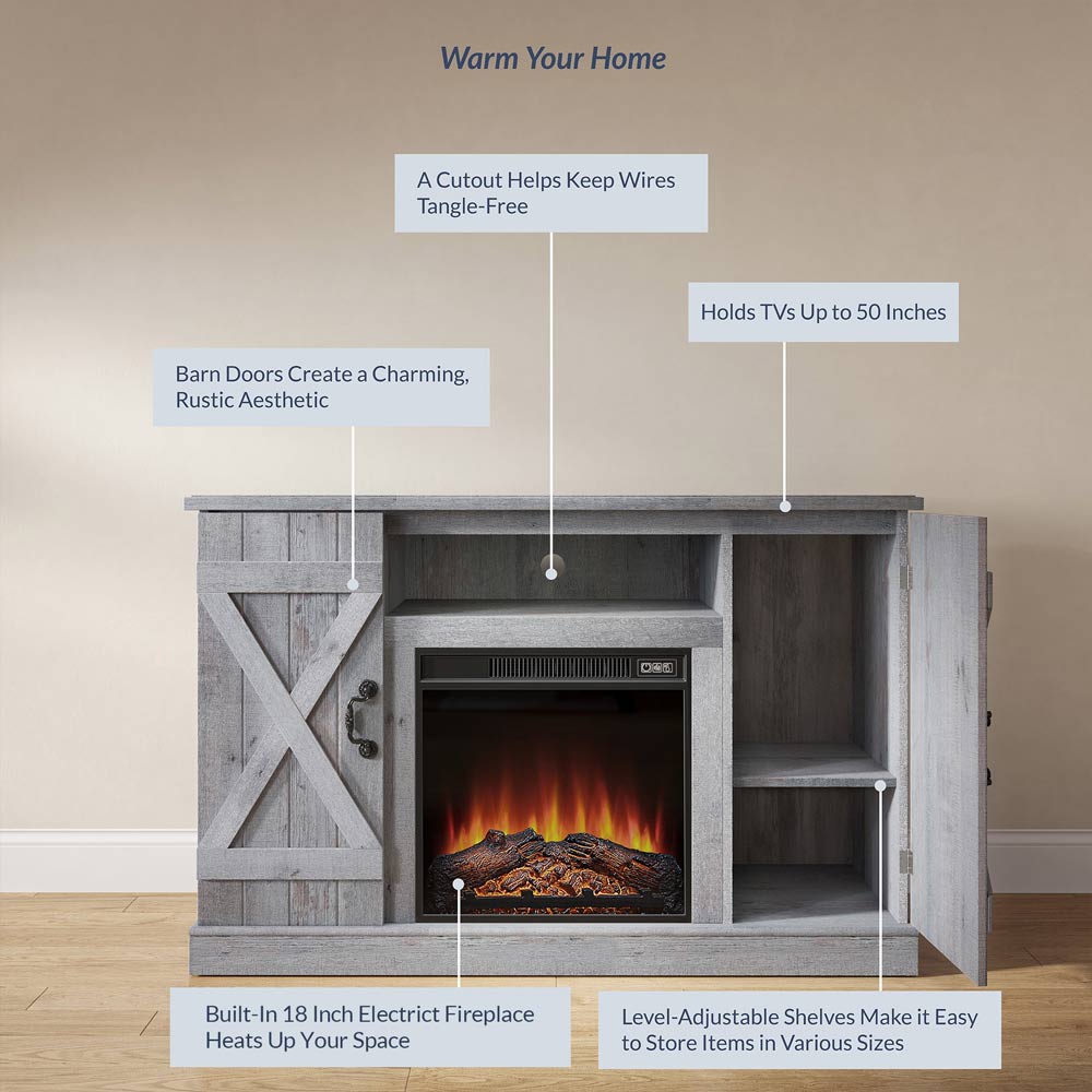 Veropeso 47" Barn Door Farmhouse Fireplace TV Stand