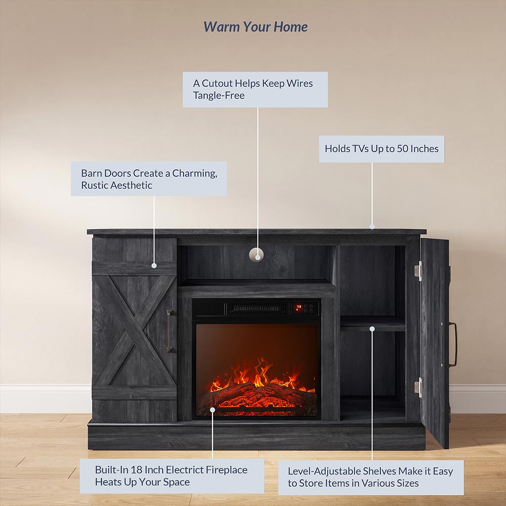 Veropeso 47" Barn Door Farmhouse Fireplace TV Stand