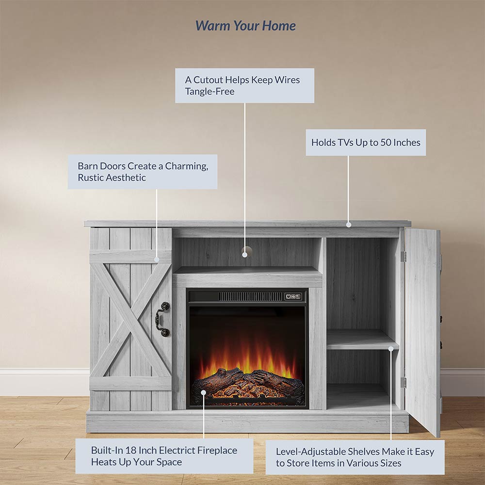 Veropeso 47" Barn Door Farmhouse Fireplace TV Stand