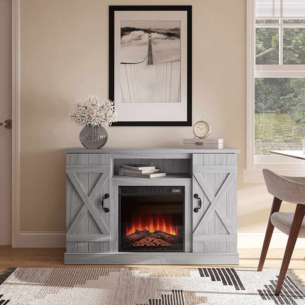 Veropeso 47" Barn Door Farmhouse Fireplace TV Stand