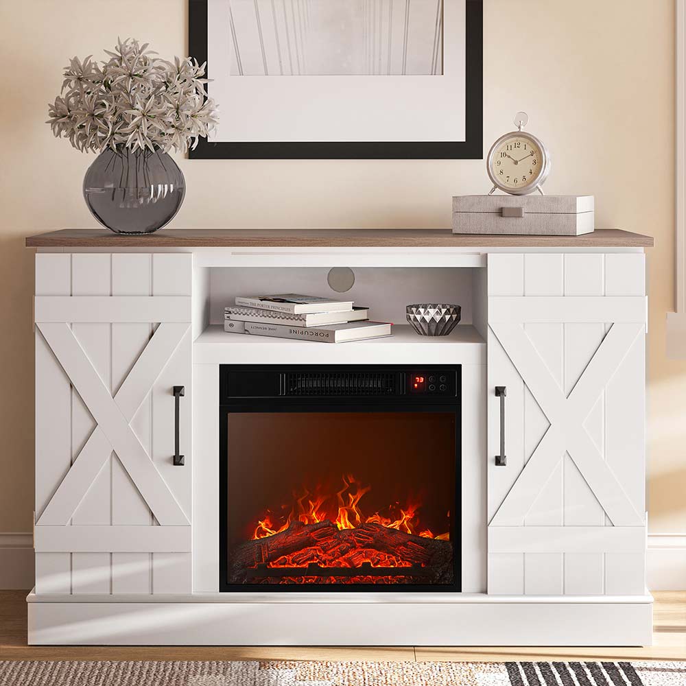 Veropeso Farmhouse TV Stand with Fireplace for TVs up to 50″