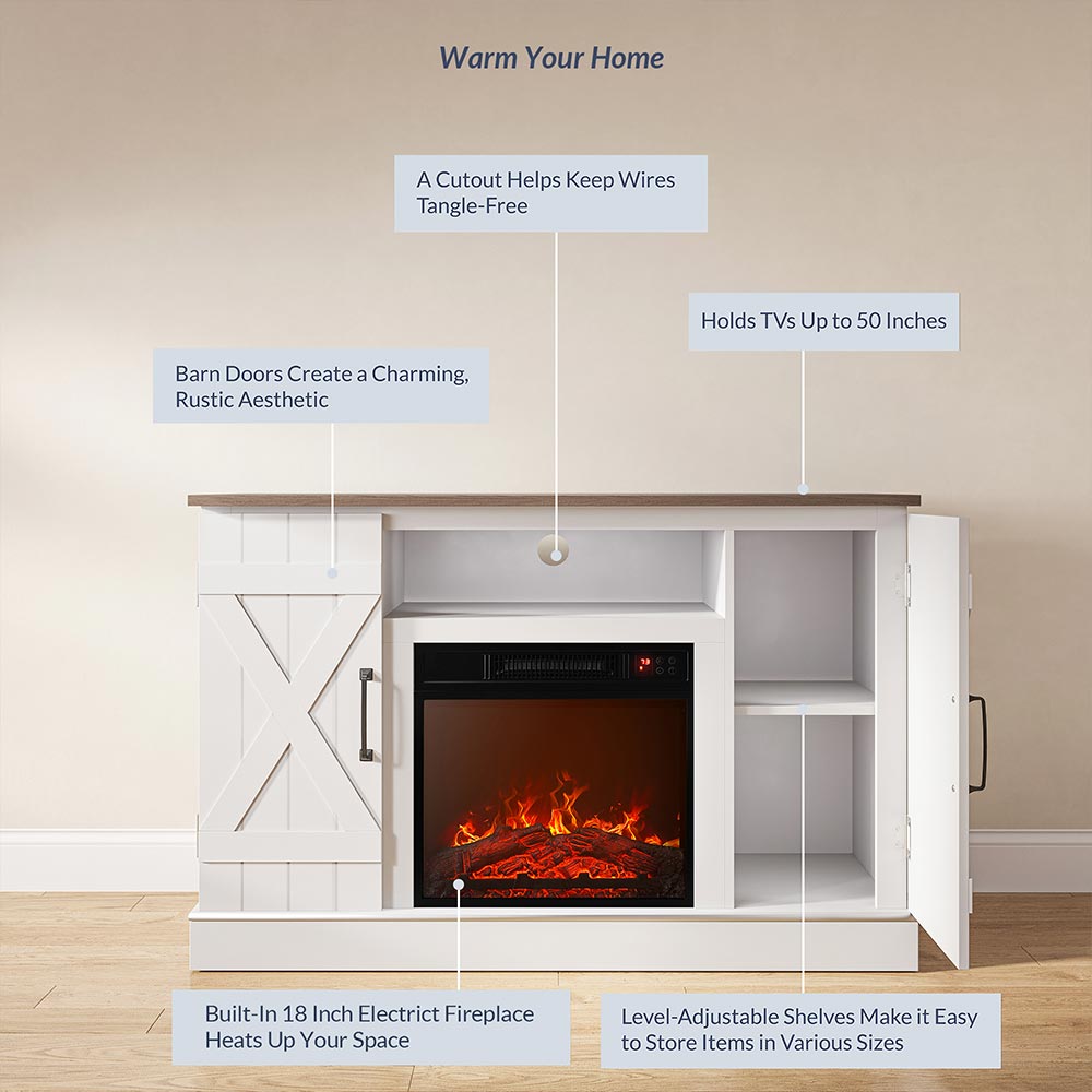 Veropeso Farmhouse TV Stand with Fireplace for TVs up to 50″
