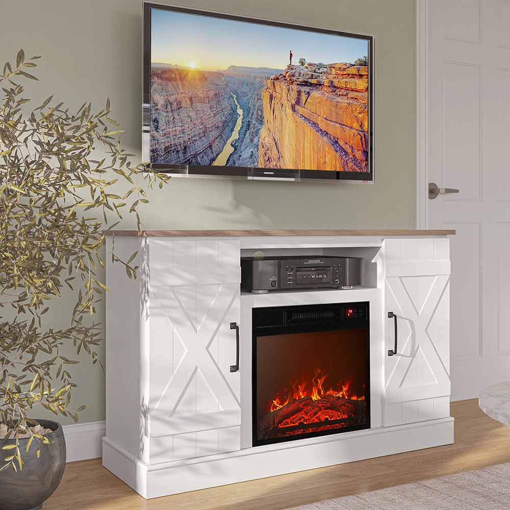 Veropeso Farmhouse TV Stand with Fireplace for TVs up to 50″
