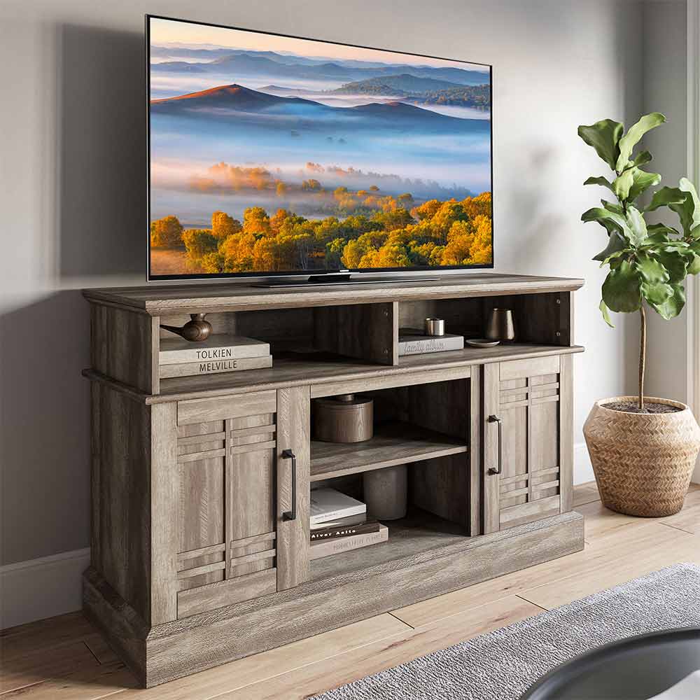 Norrell 48" Wood Grid Door Farmhouse Fireplace TV Stand