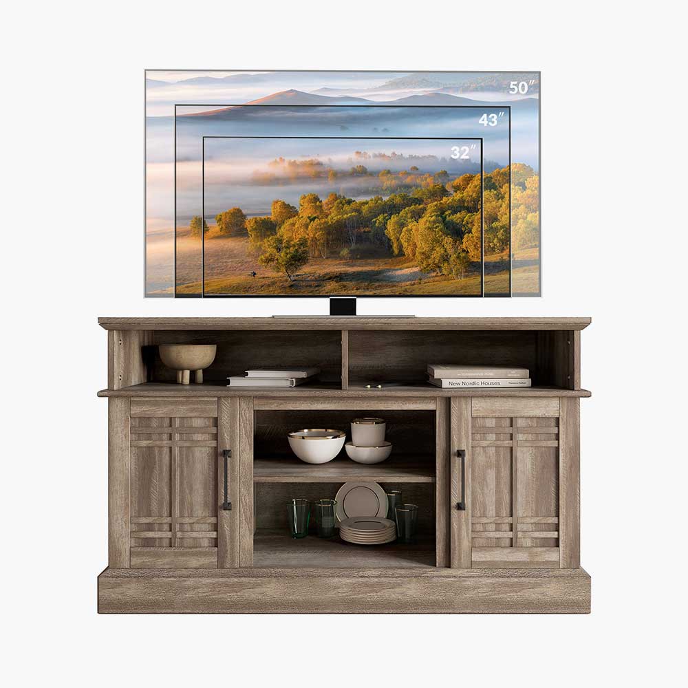 Norrell 48" Wood Grid Door Farmhouse Fireplace TV Stand