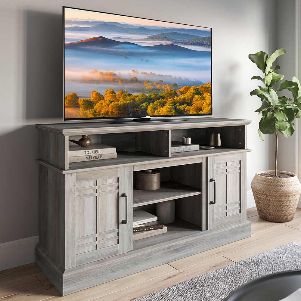 Norrell 48" Wood Grid Door Farmhouse Fireplace TV Stand
