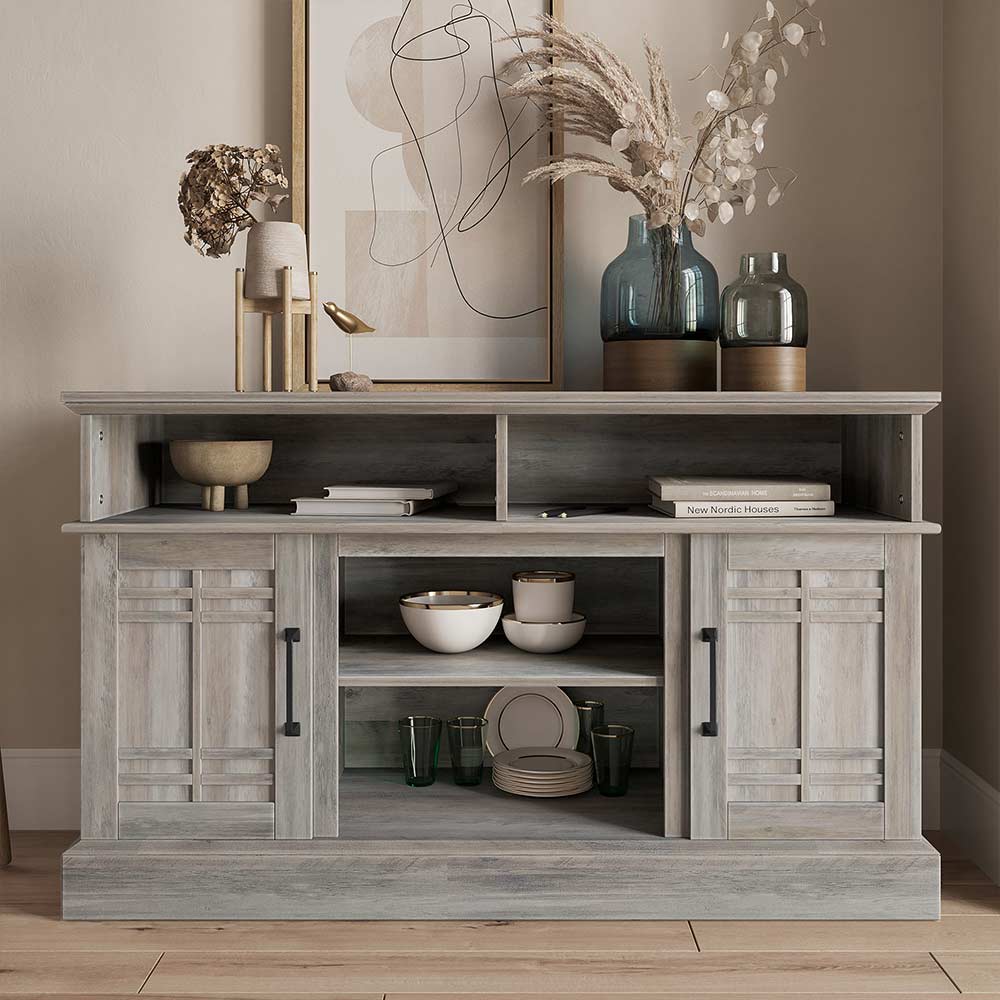 Norrell 48" Wood Grid Door Farmhouse Fireplace TV Stand