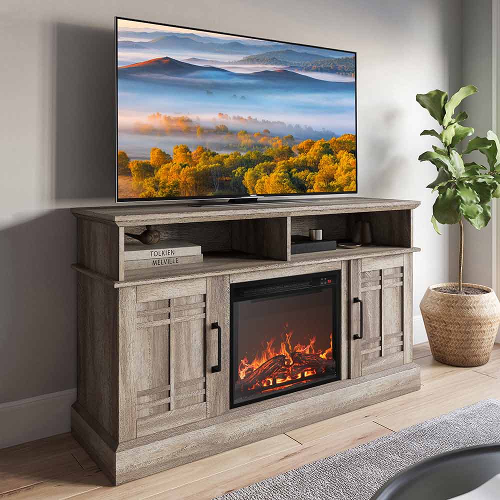 Norrell Farmhouse Fireplace TV Stand for TVs up to 50″