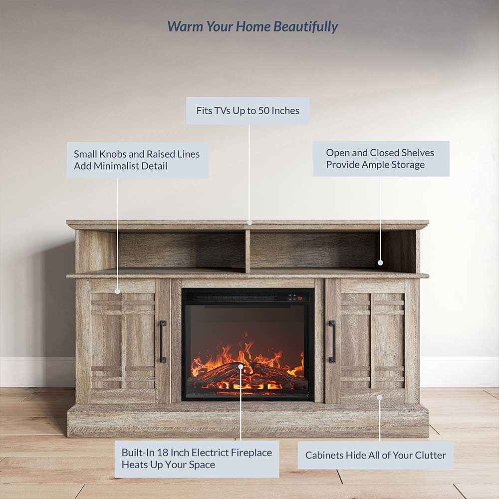 Norrell Farmhouse Fireplace TV Stand for TVs up to 50″