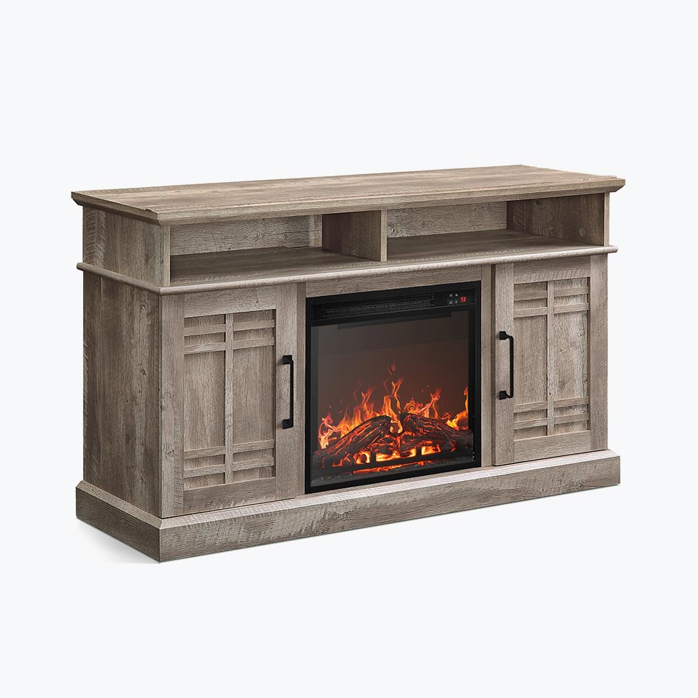 Norrell 48" Wood Grid Door Farmhouse Fireplace TV Stand