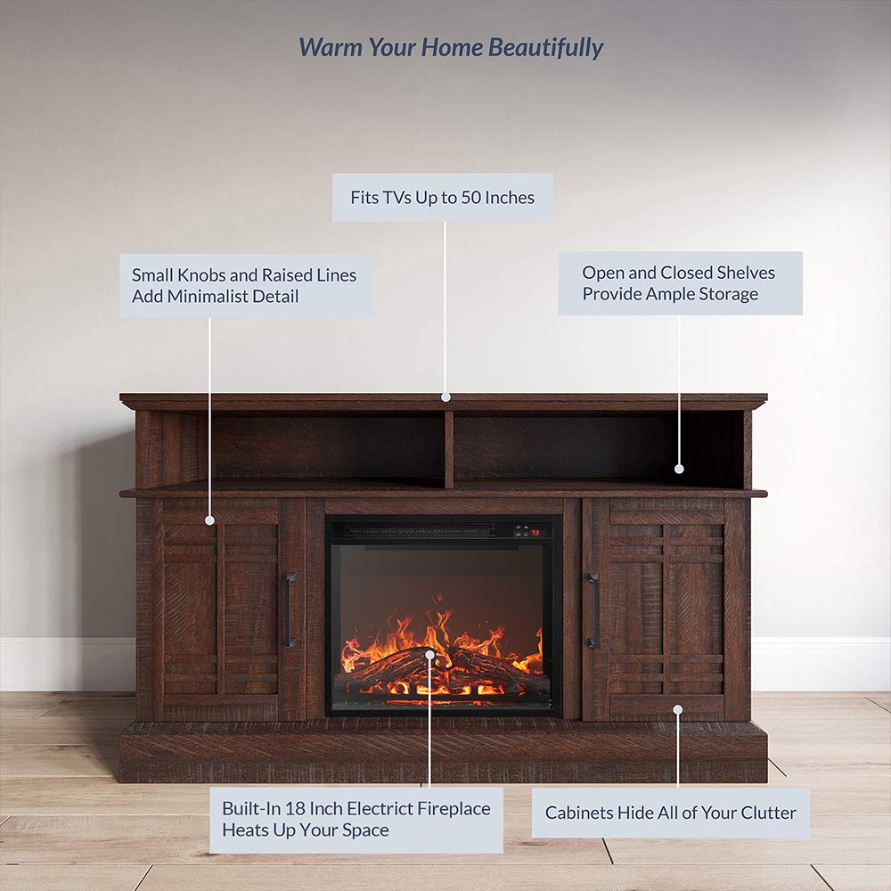 Norrell Farmhouse Fireplace TV Stand for TVs up to 50″