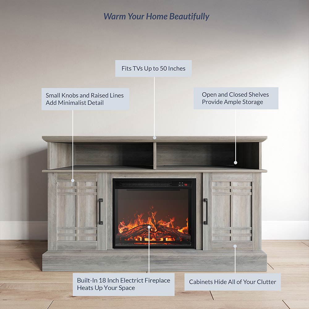 Norrell Farmhouse Fireplace TV Stand for TVs up to 50″